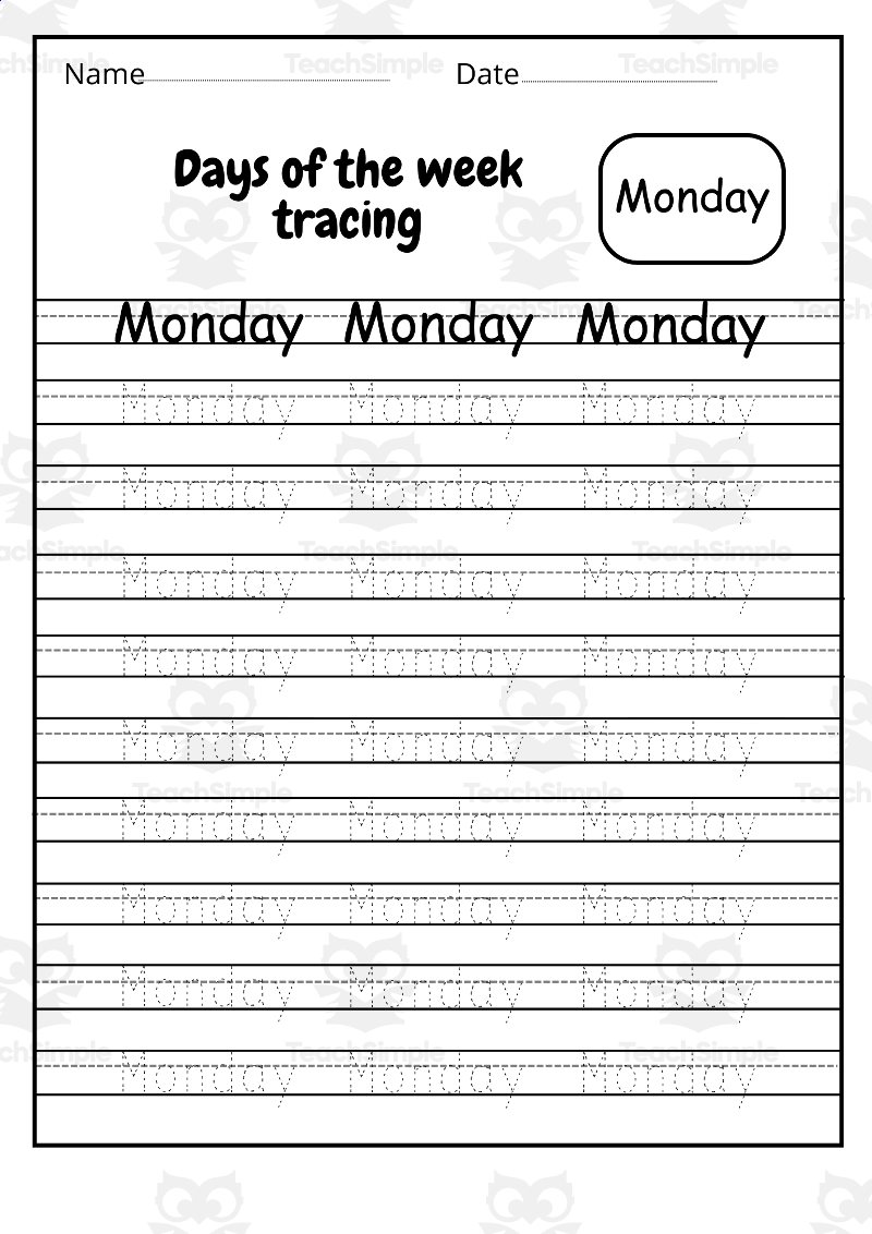 Days Of The Week Tracing Worksheets Pdf Days Of The Week Handwriting