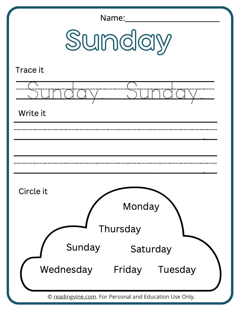Days Of The Week Worksheets Tracing