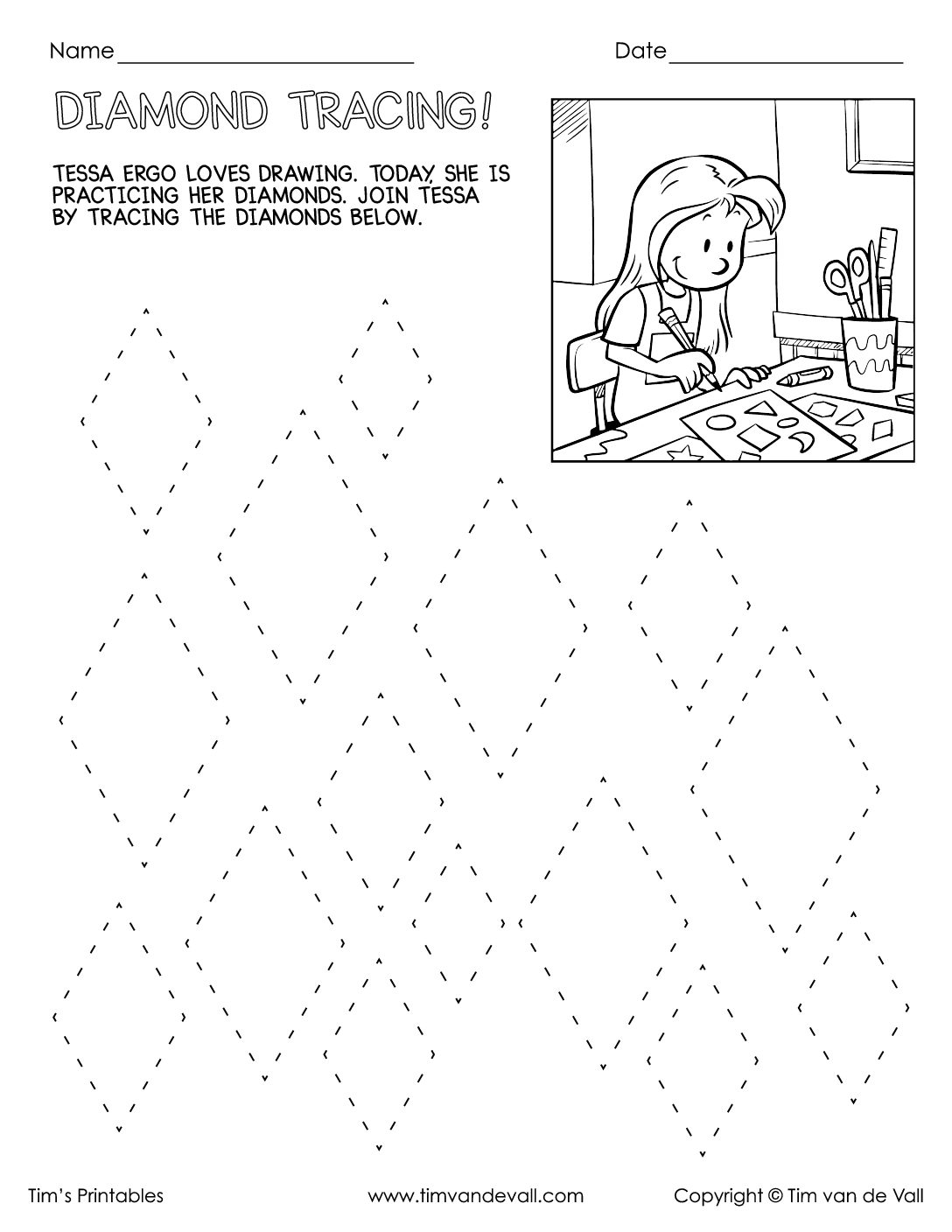 Diamond Tracing Worksheet Tim s Printables