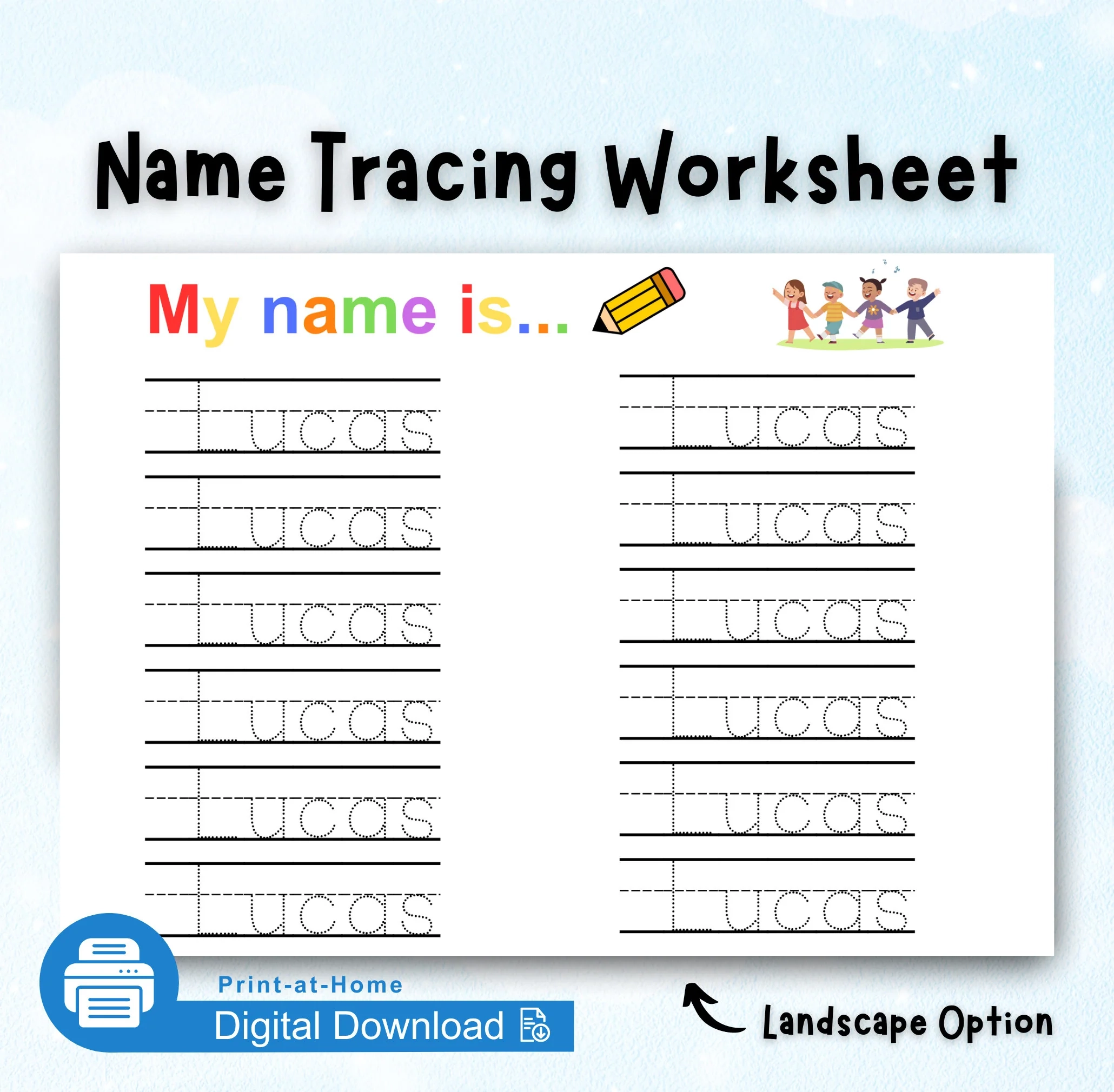 Digital Download Personalized Name Tracing Worksheet