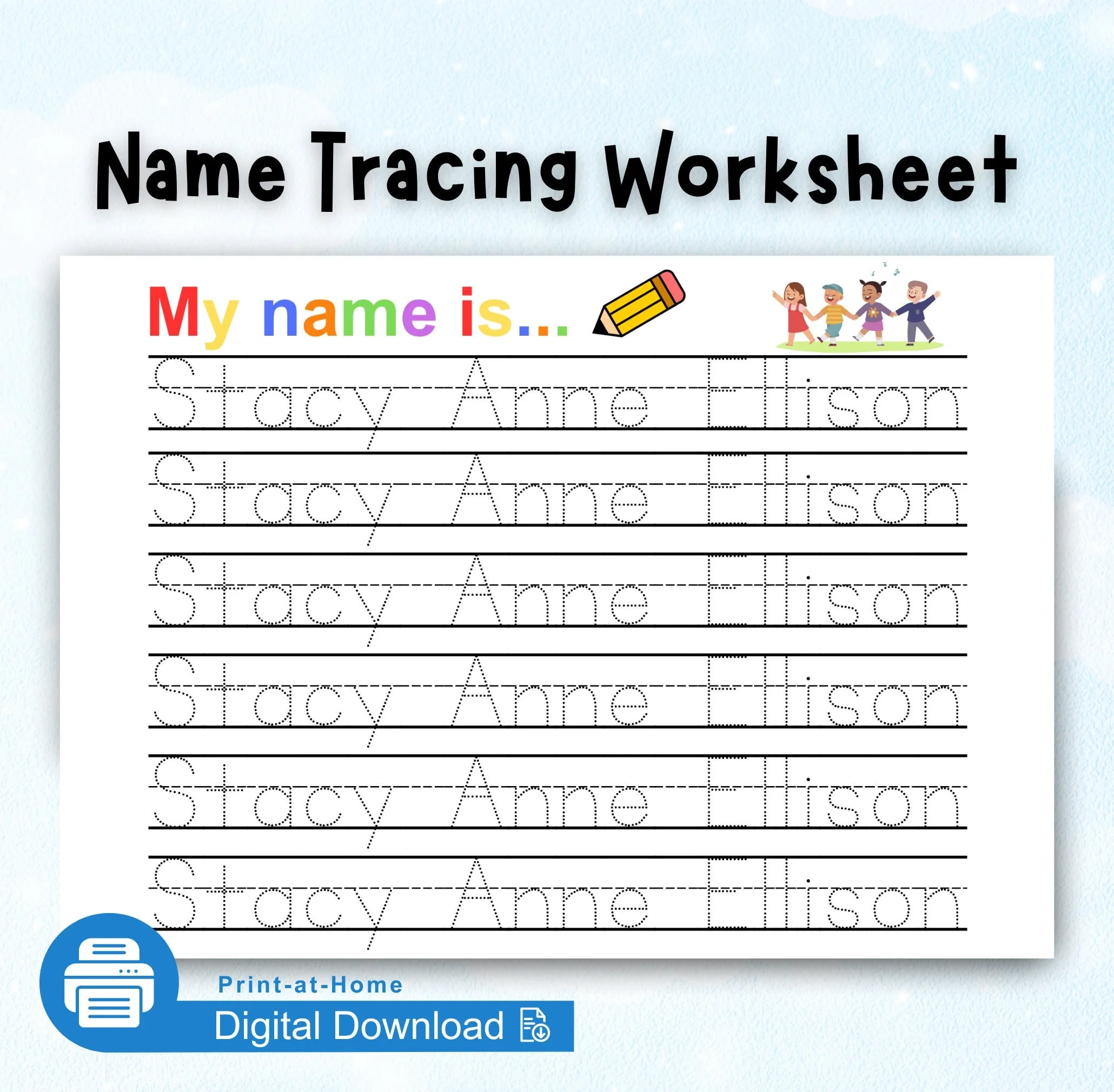 Digital Download Personalized Name Tracing Worksheet