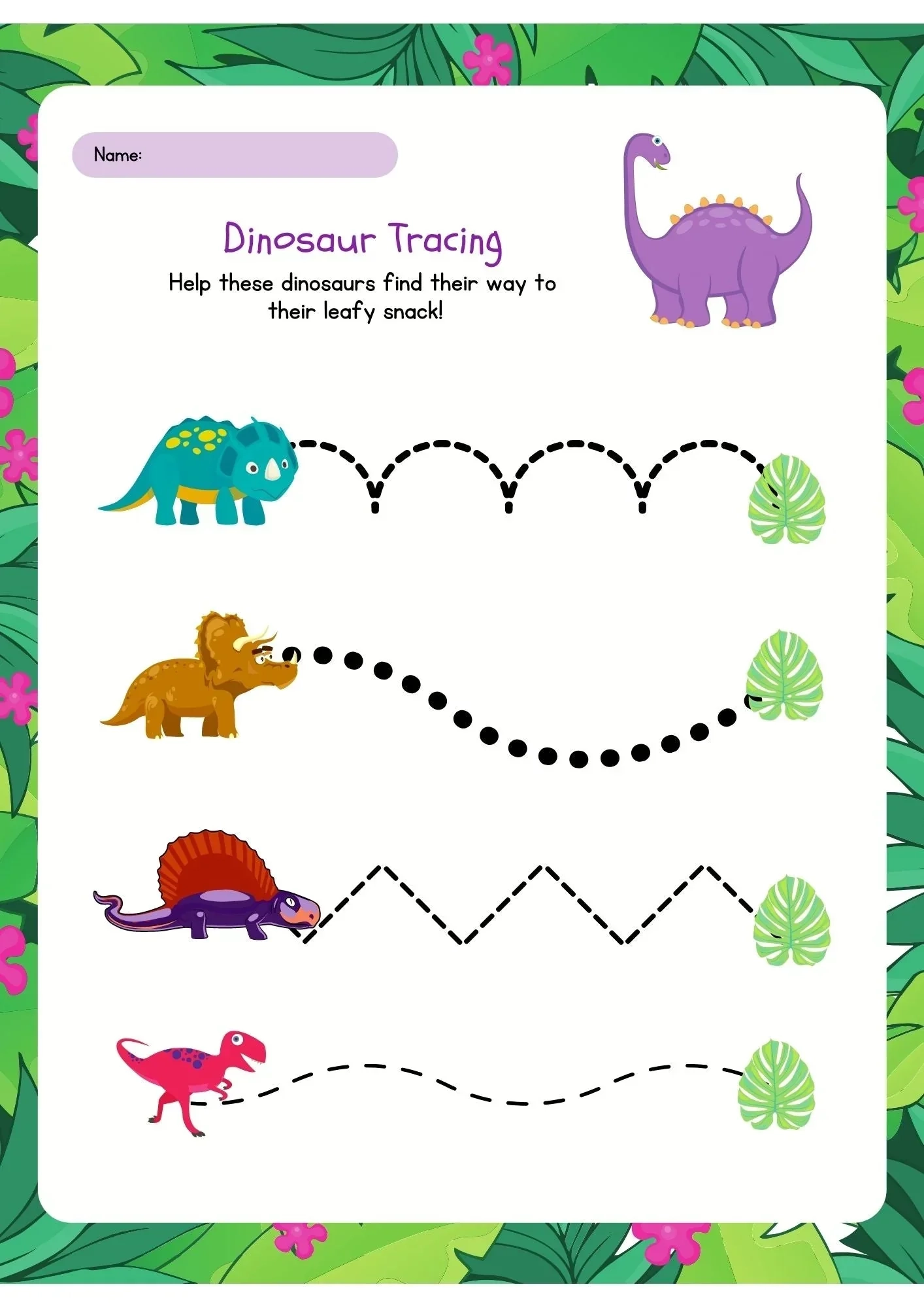 Dinosaur Trace The Line Activity Sheet NESTA TOYS