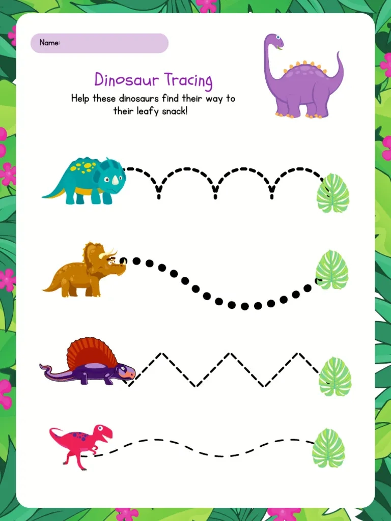 Dinosaur Tracing Worksheet PDF Home amp Garden