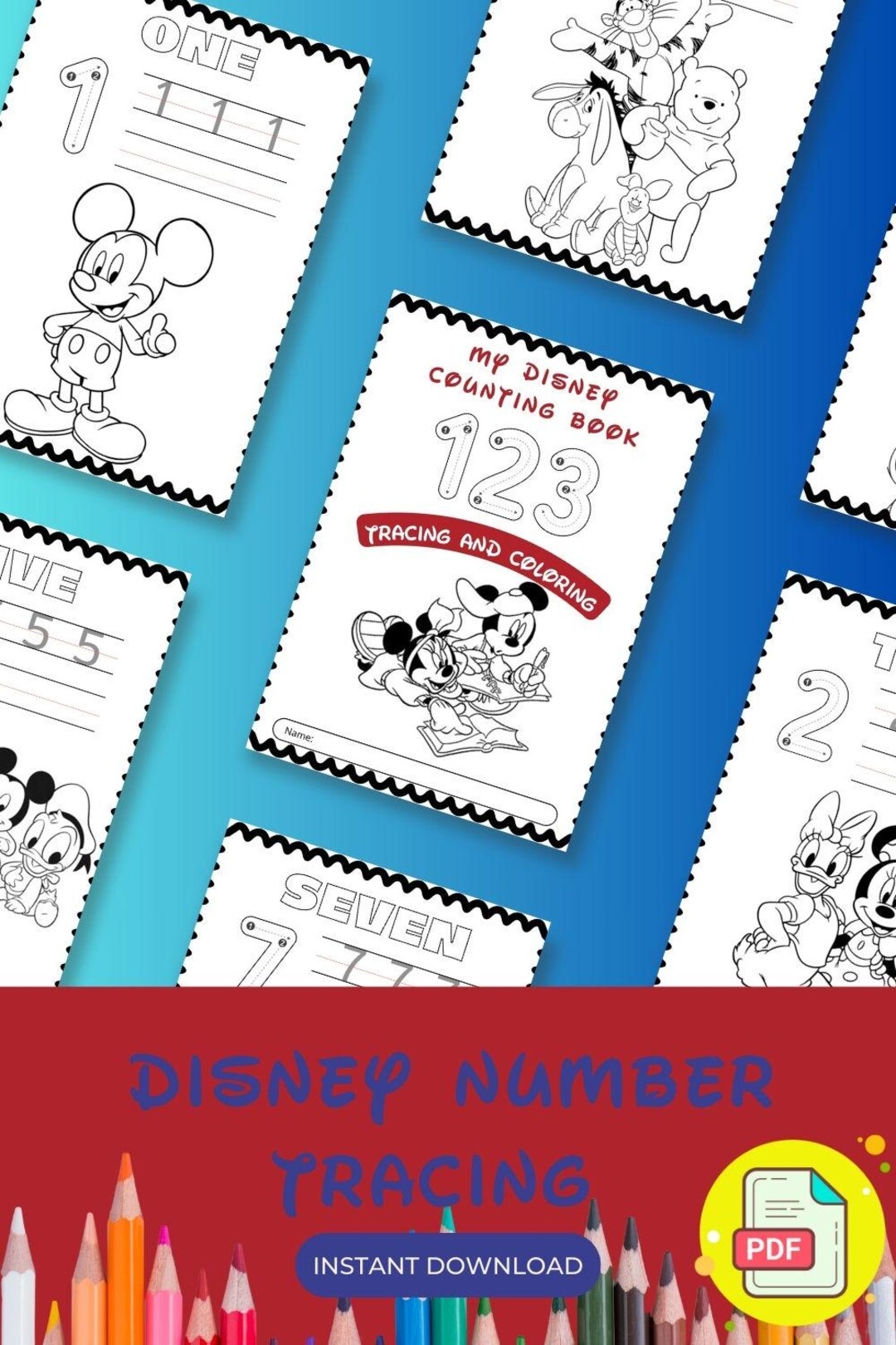 Disney Number Tracing Practice Worksheets PDF Instant Download 