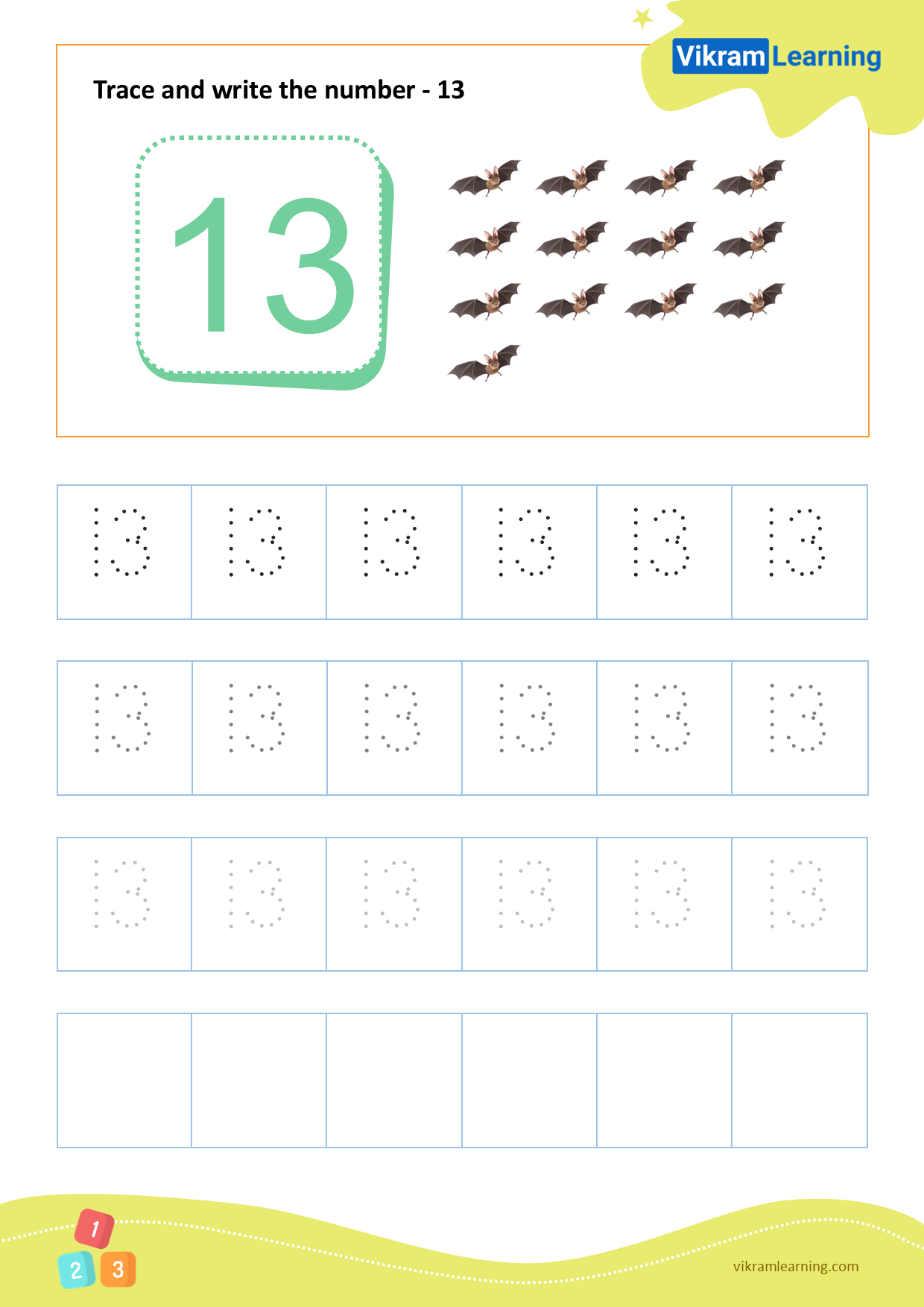 Tracing Number 13 Worksheet
