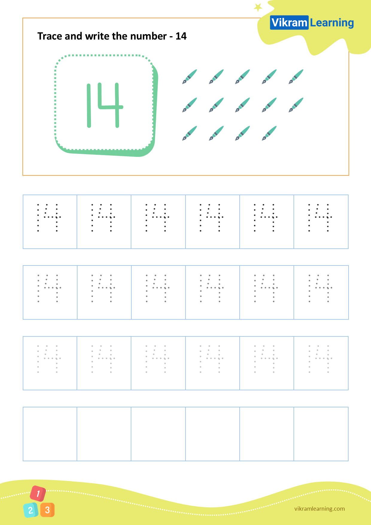 Number 14 Tracing Worksheet