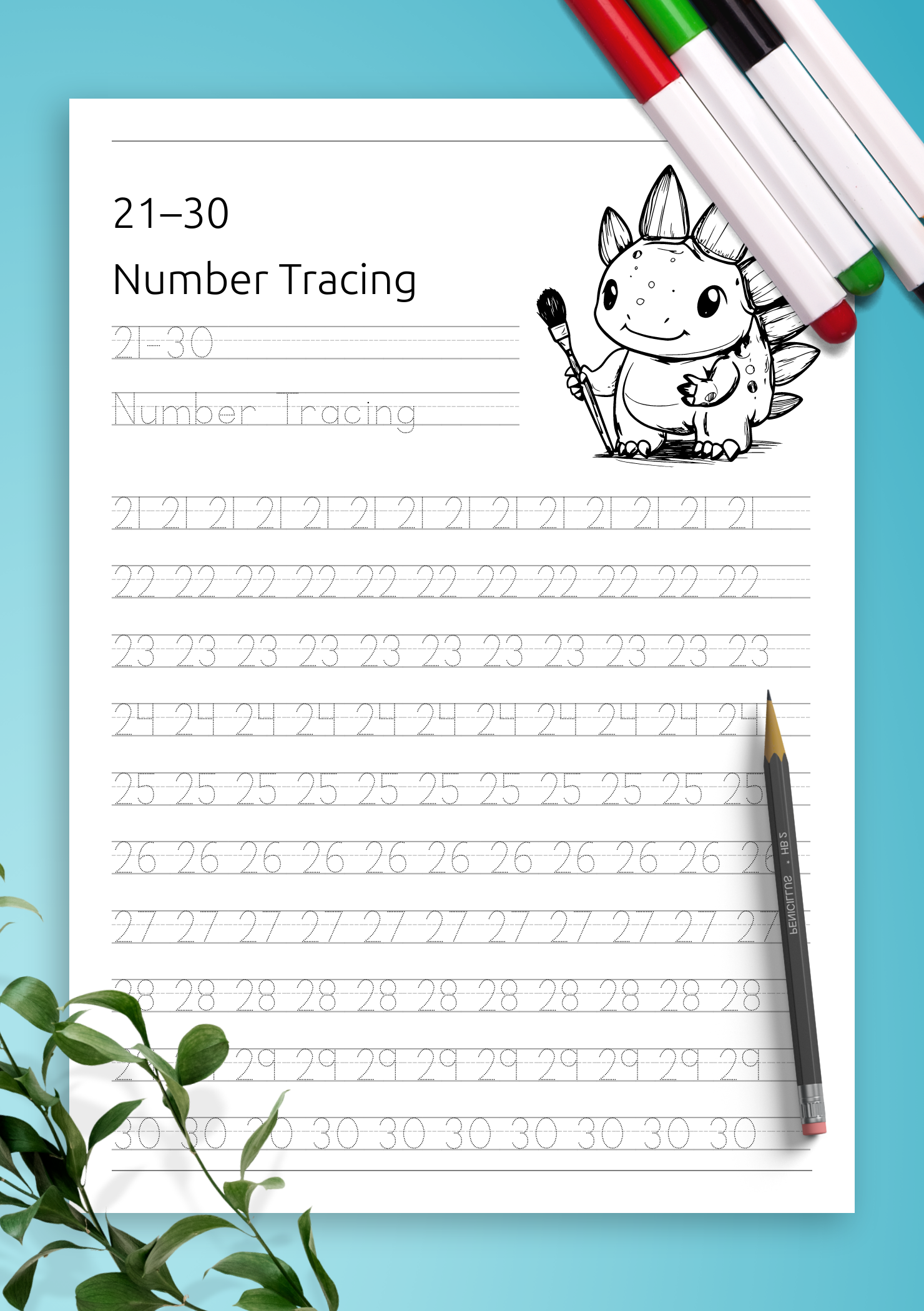 Download Number Tracing 21 30 Printable PDF