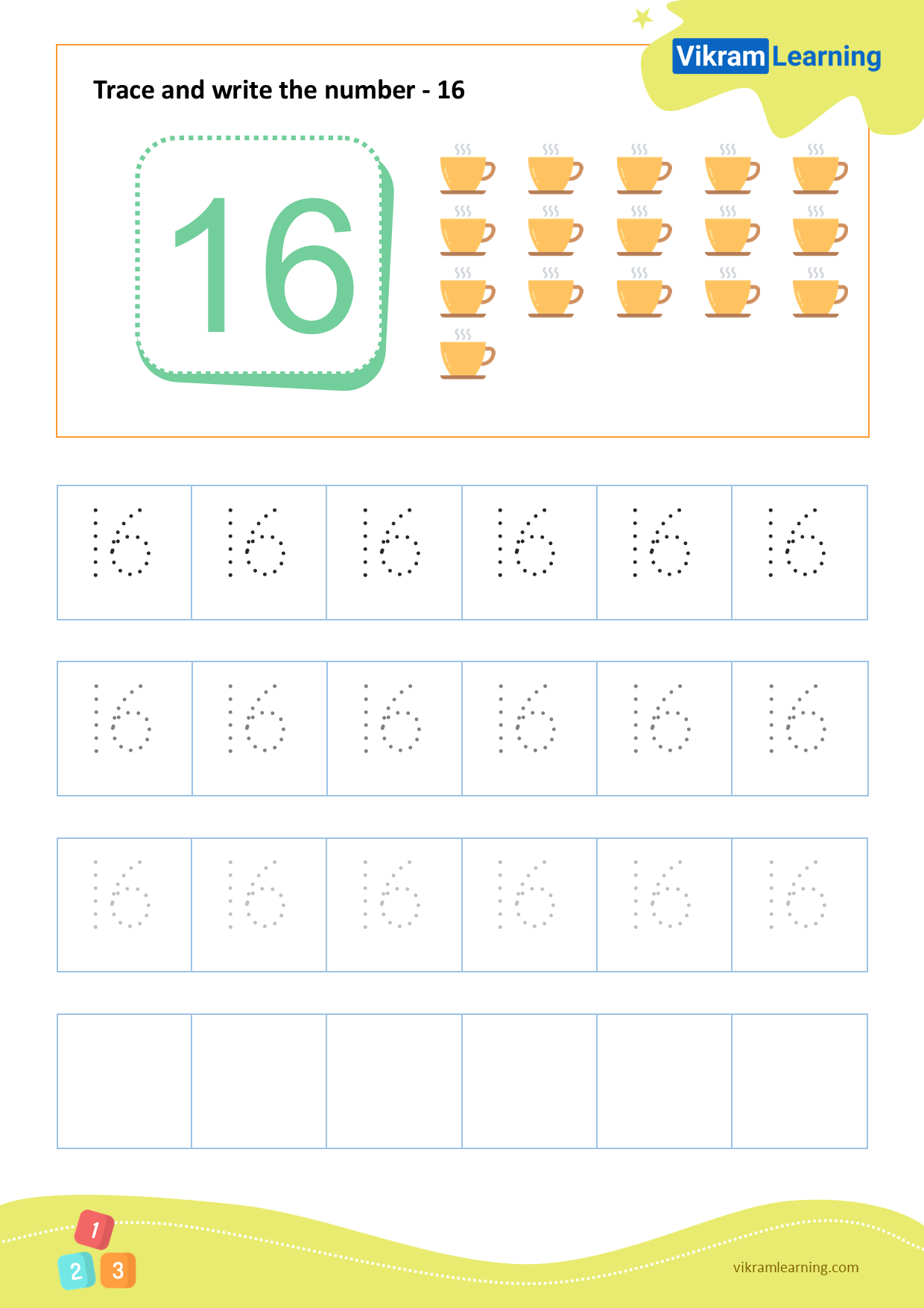 Download Trace And Write The Number 16 Worksheets 