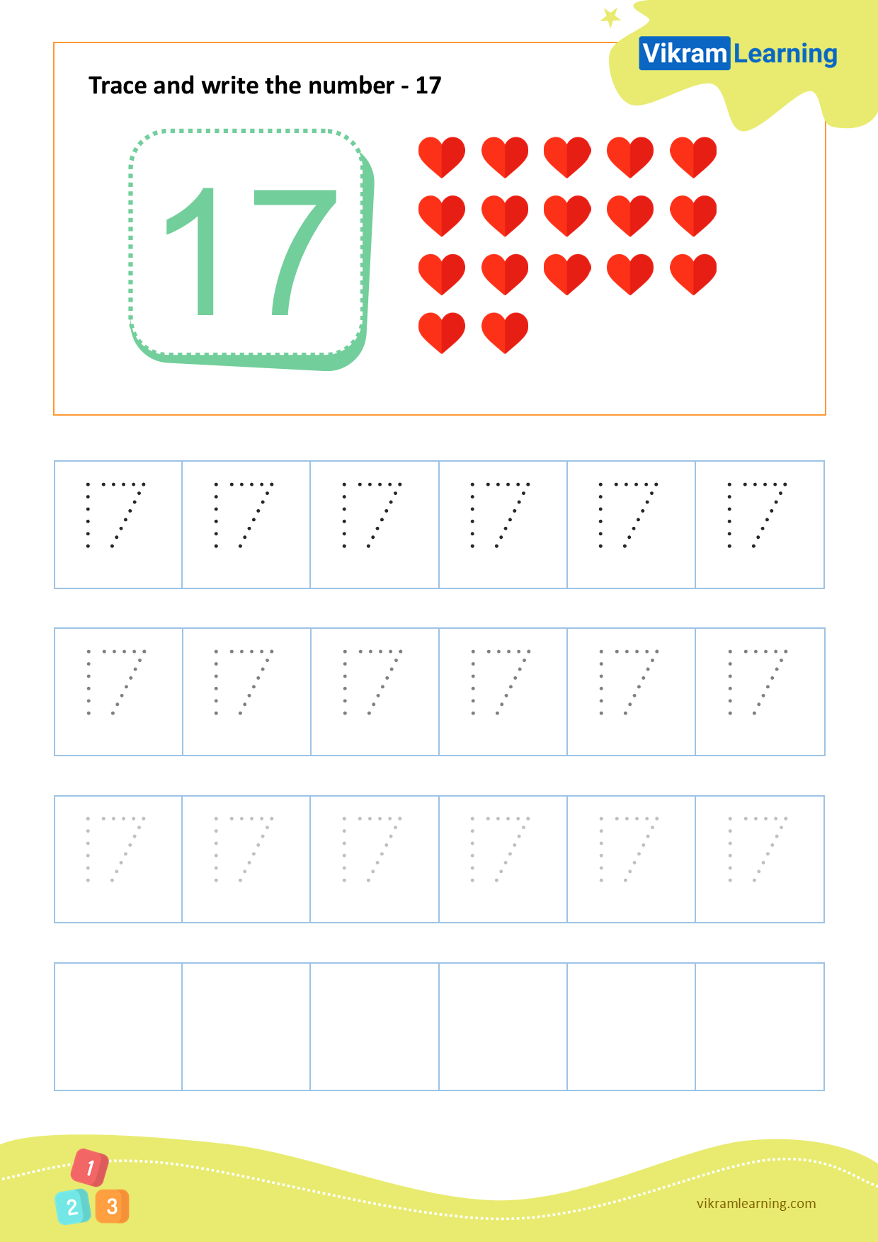 Number 17 Tracing Worksheet