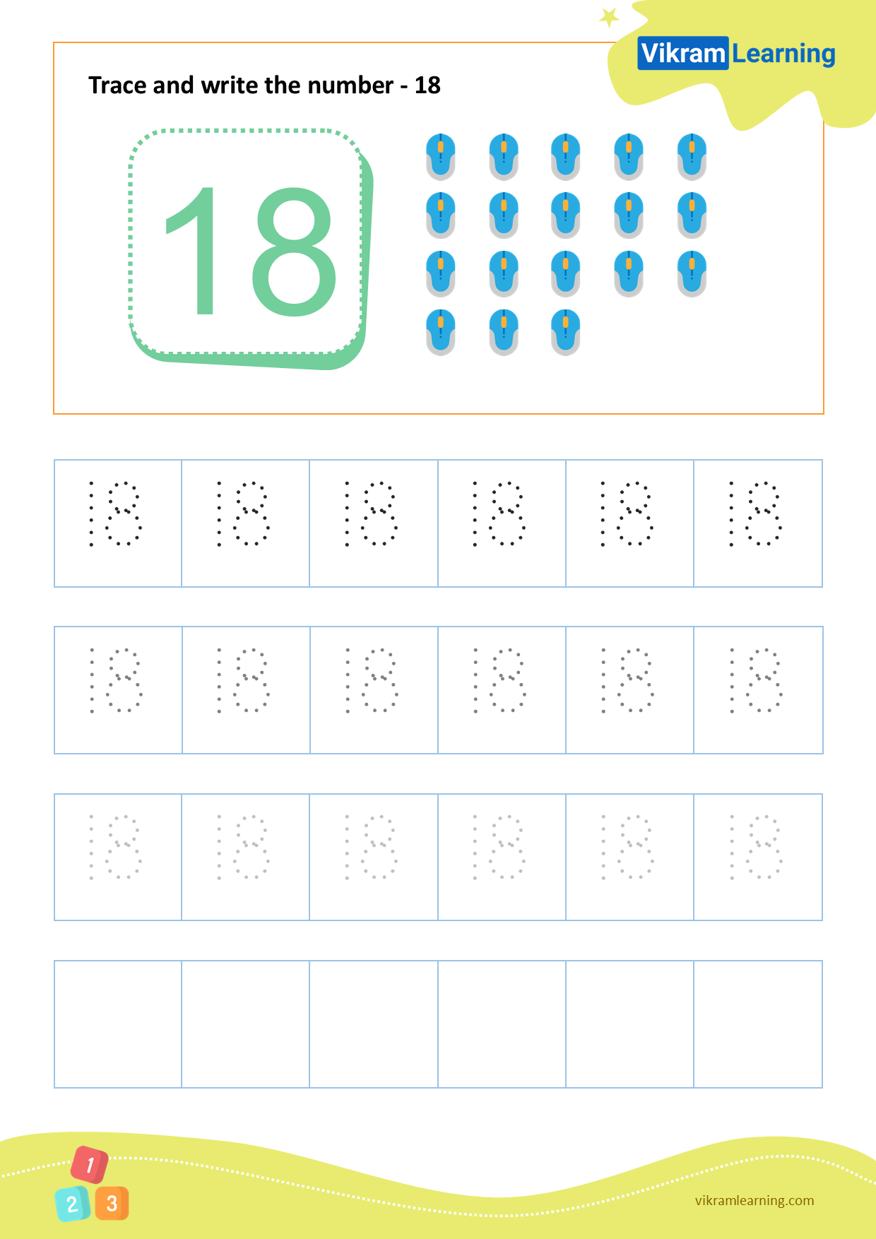Download Trace And Write The Number 18 Worksheets 