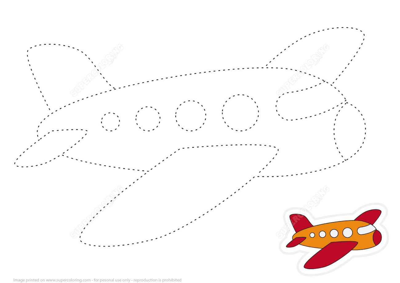 Draw Airplane By Tracing Dashed Line And Color Free Printable 