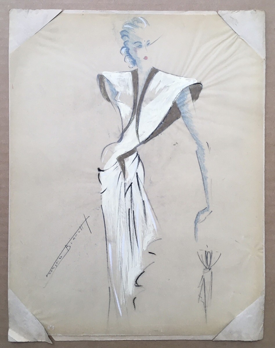 Drawing Original Gouache Tracing Paper Portrait Woman Sketch 