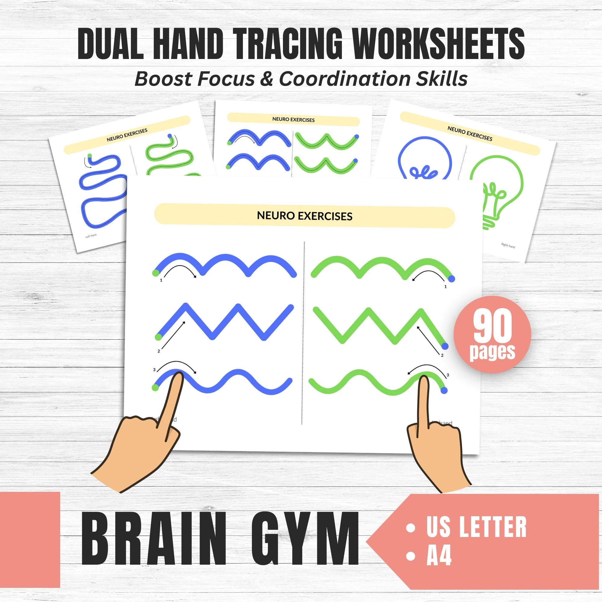 Dual Hand Tracing Worksheets PDF 90 Brain Gym Pages For Kids 