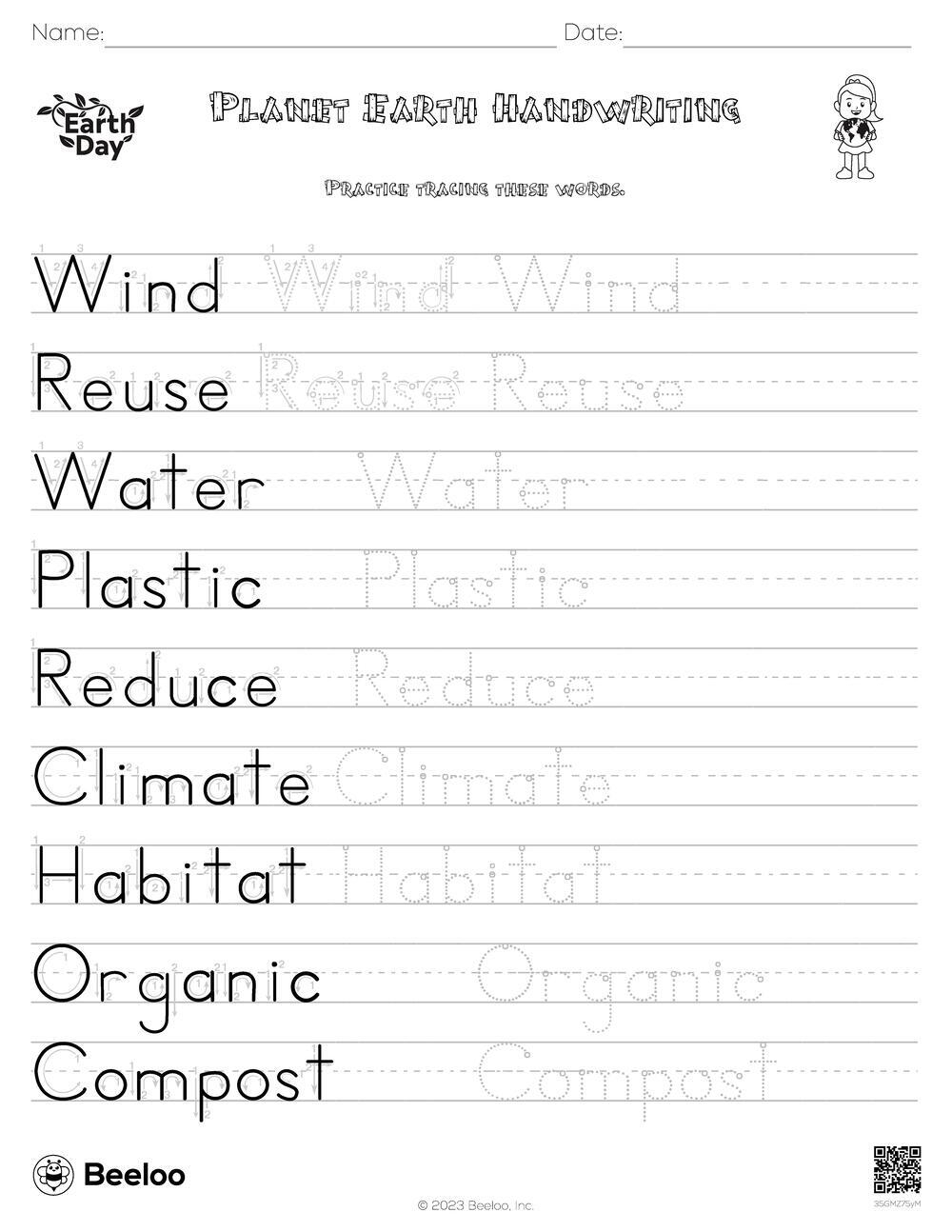 Earth Day themed Word Tracing Worksheets Beeloo Printable Crafts Earth Day themed Word Tracing Worksheets Beeloo Printable Crafts
