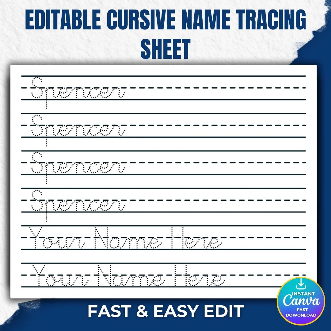 Editable Cursive Name Tracing Worksheet Handwriting Practice 