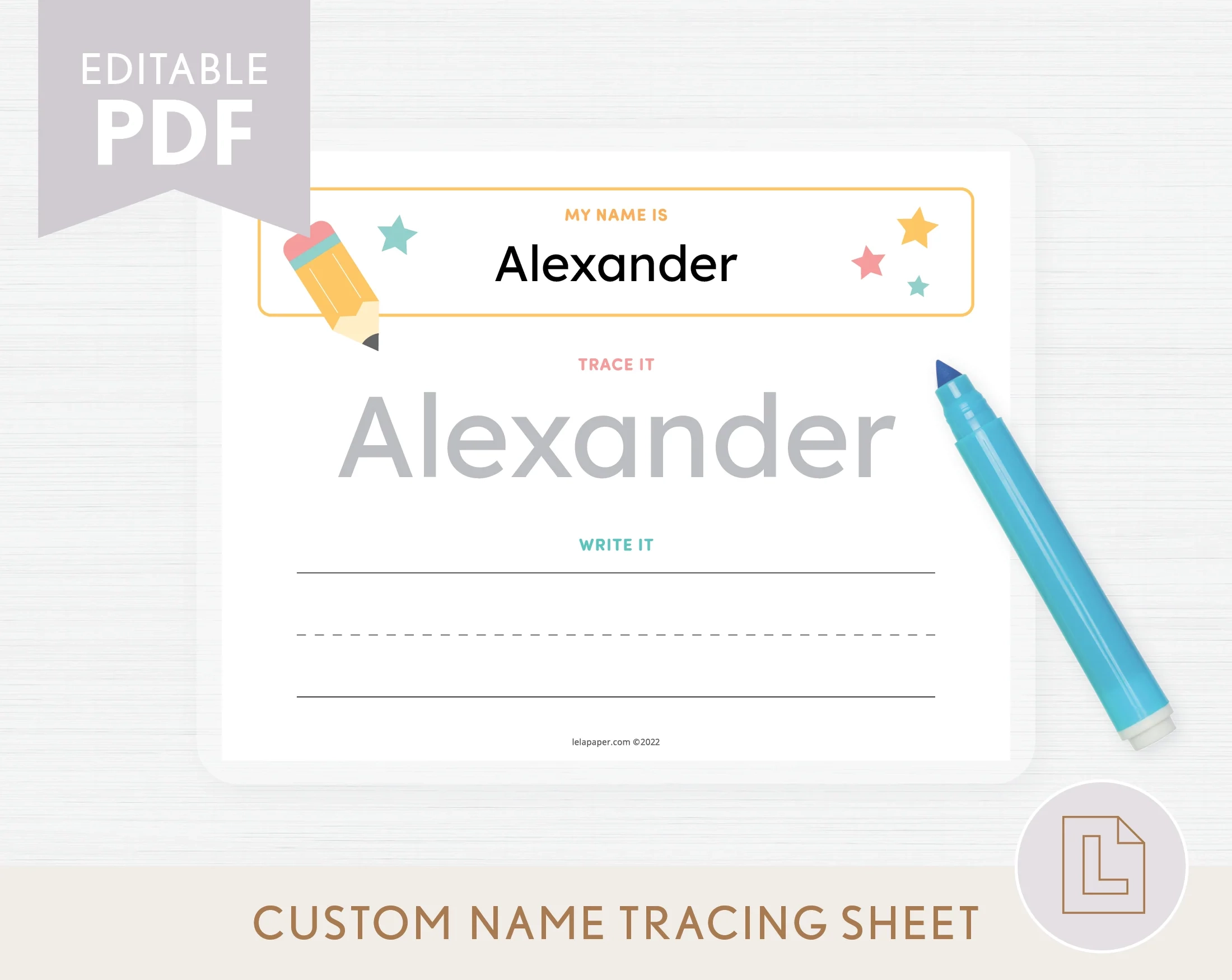 Editable Name Tracing Sheet Lela Paper