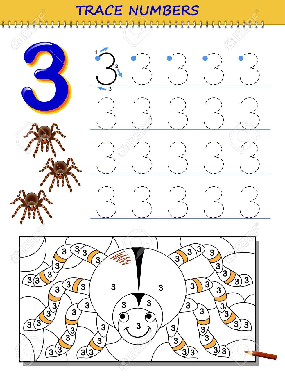 Educational Page For Kids With Number 3 Printable Worksheet For 