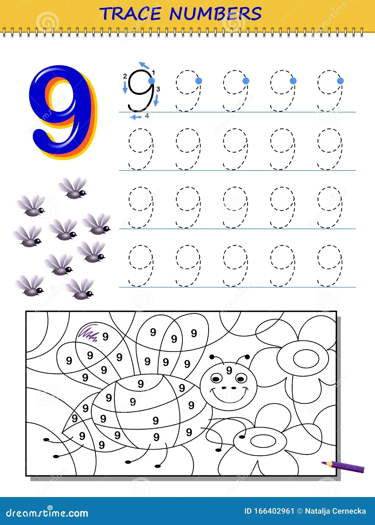 Number 9 Tracing Worksheet For Preschool