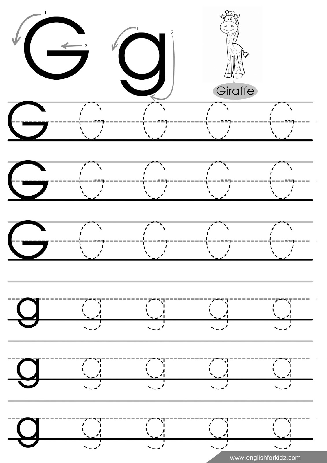 English For Kids Step By Step Letter G Worksheets Flash Cards 
