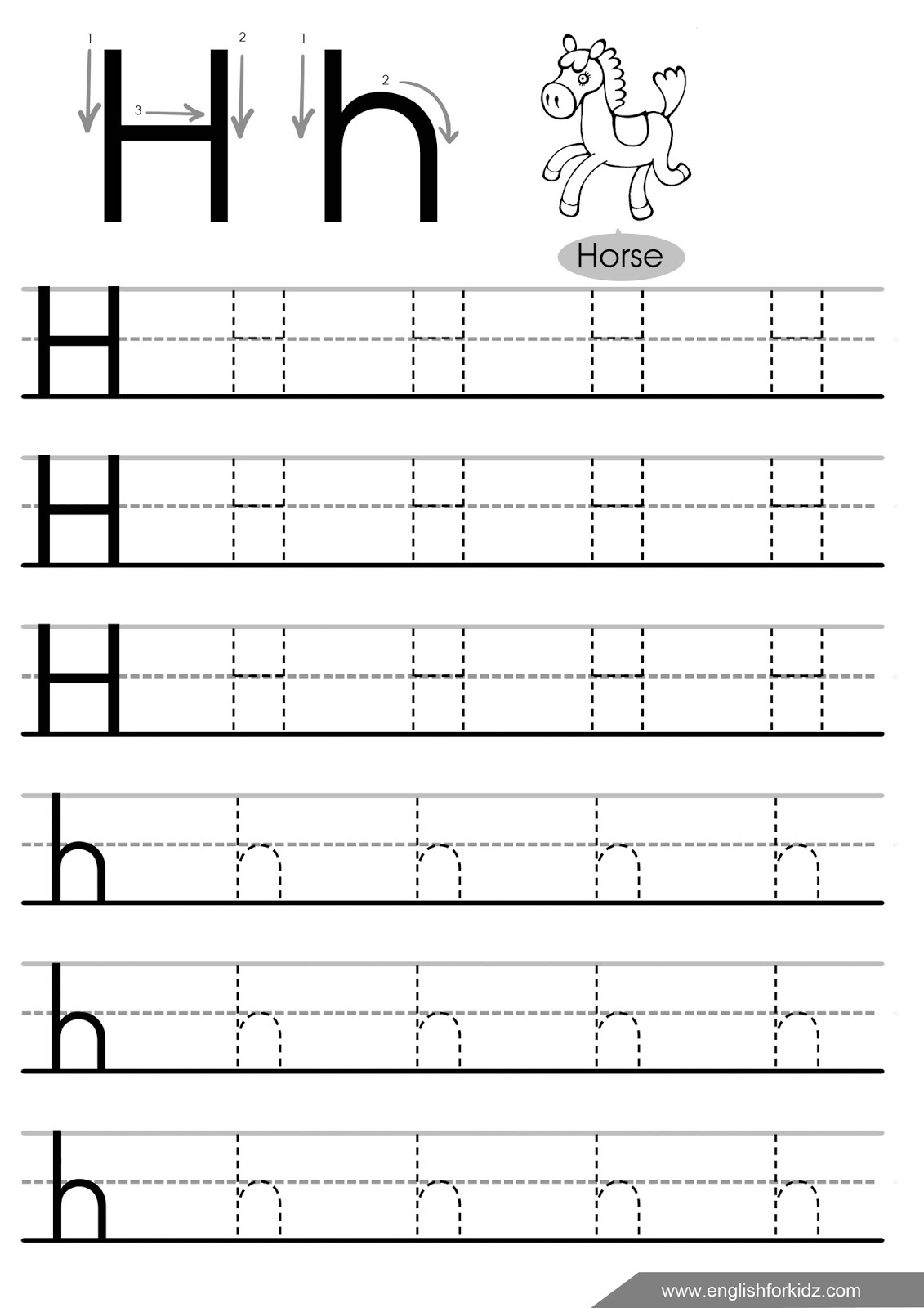 English For Kids Step By Step Letter H Worksheets Flash Cards 