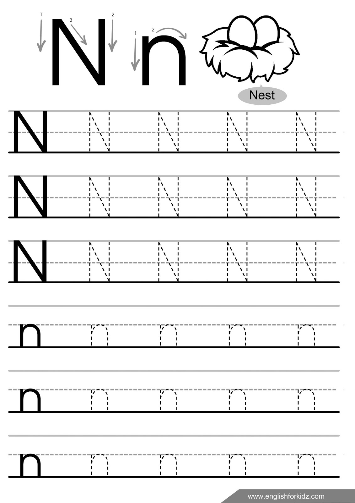 Letter N Tracing Worksheets