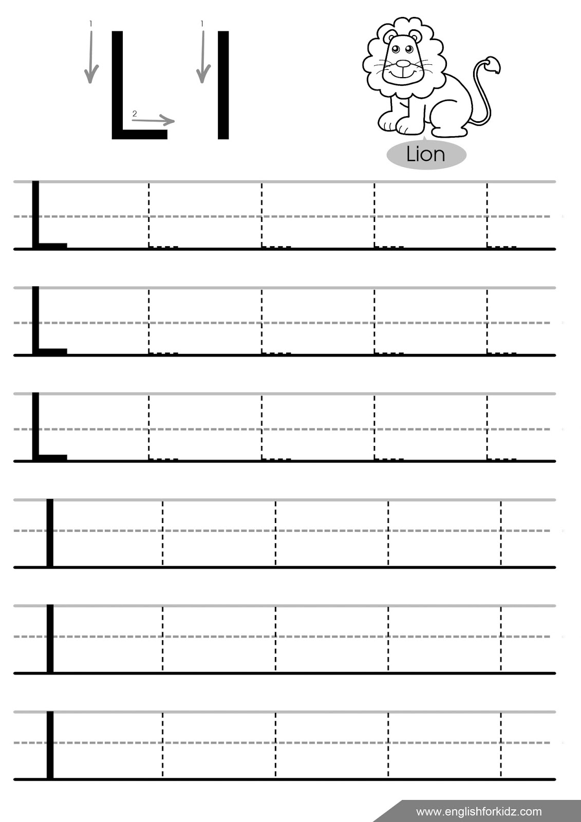 L Tracing Worksheet