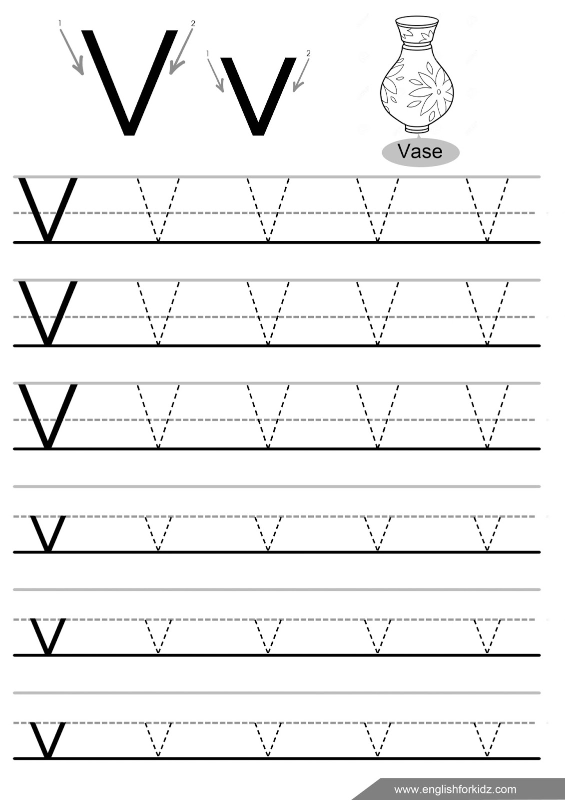 English For Kids Step By Step Letter V Worksheets Flash Cards 