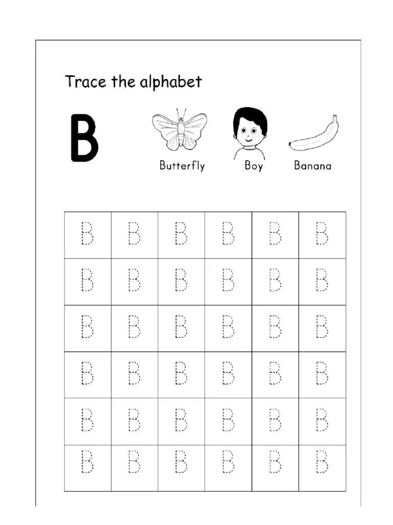 English Worksheet Alphabet Tracing Capital Letter B 