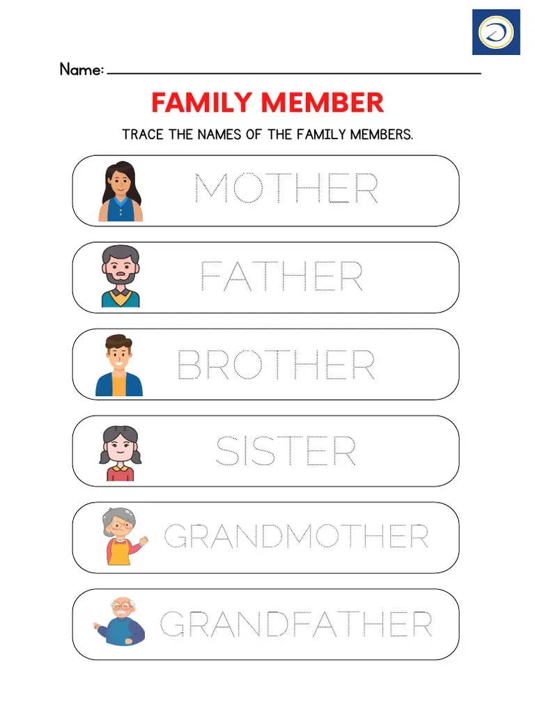 Family Member Tracing Worksheet In Colorful Illustrative Style PDF