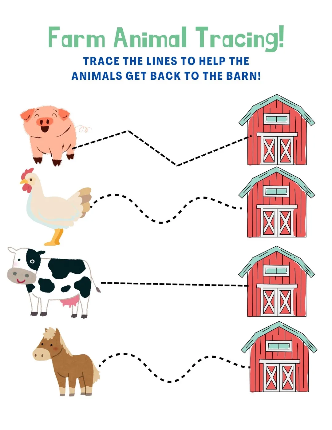 Farm Animal Preschool Tracing Worksheet Help The Animals Get To 