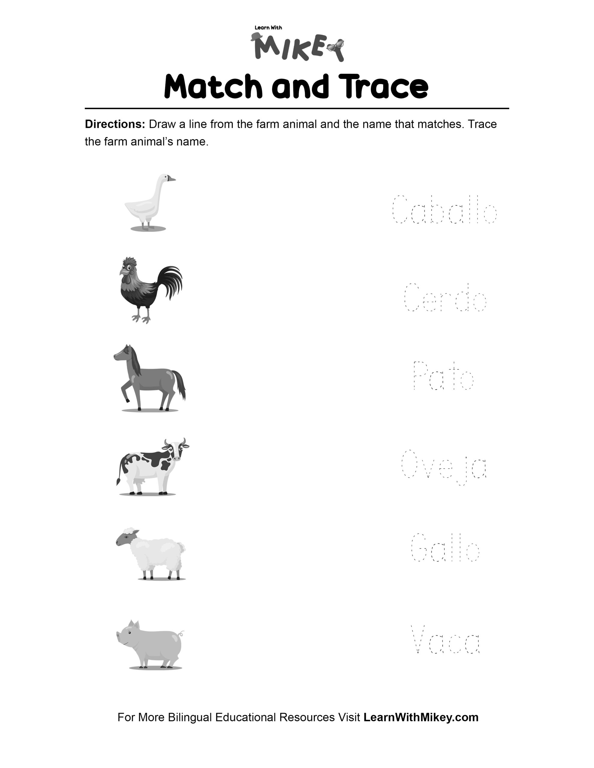 Farm Animals Tracing Worksheets