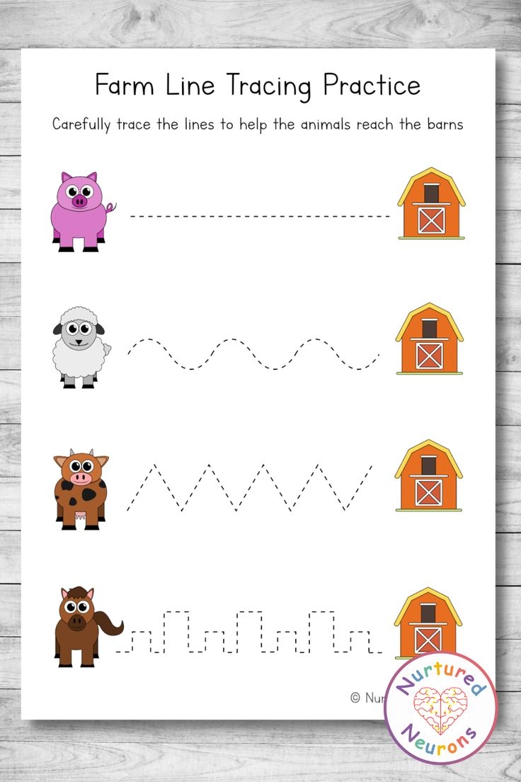 Farm Line Tracing Worksheets Preschool Printable Nurtured Neurons
