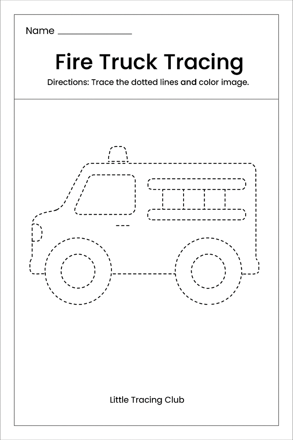 Fire Truck Line Tracing Worksheets Preschool Printable 