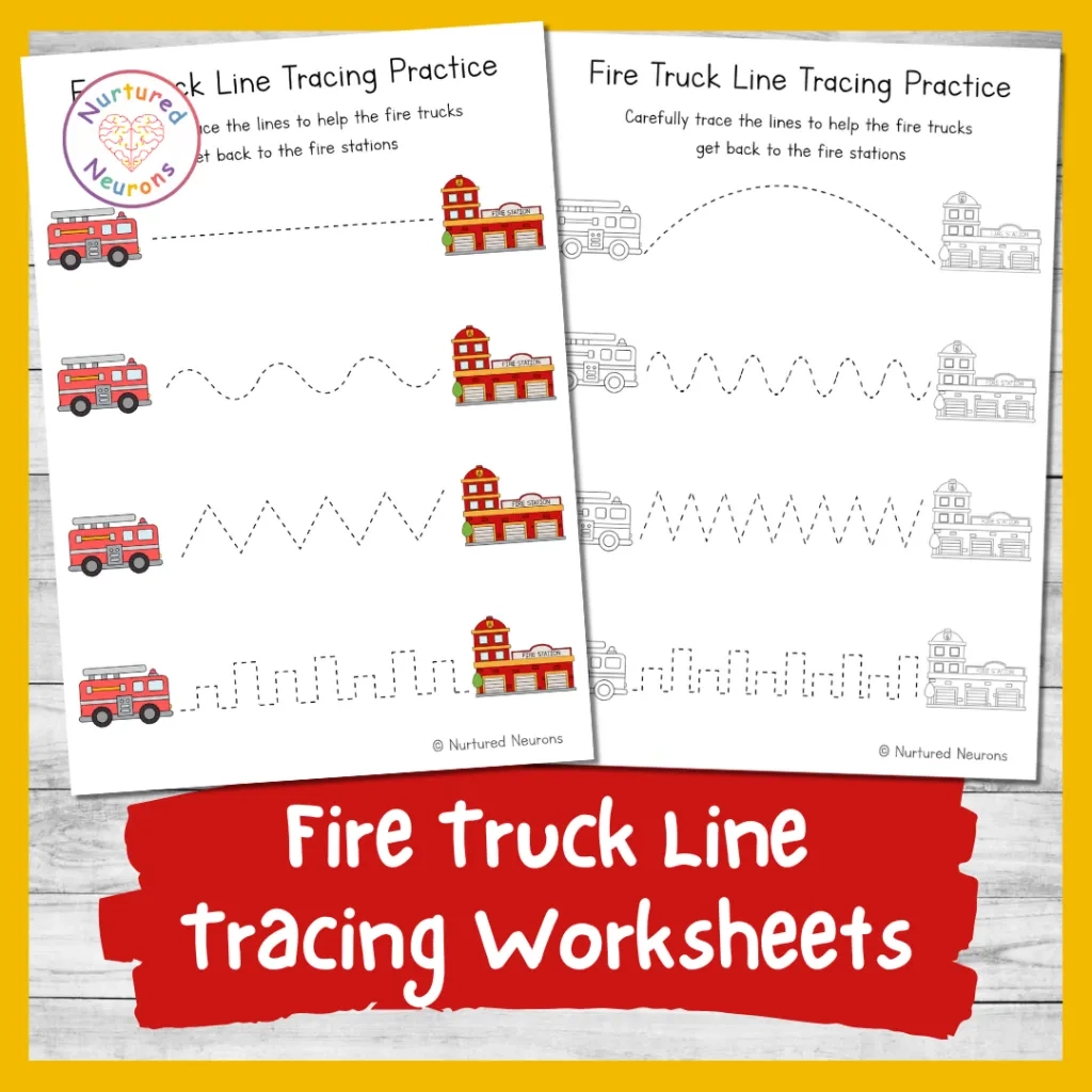 Fire Truck Line Tracing Worksheets Preschool Printable 