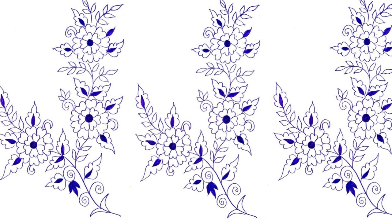 Floral Tracing Paper Design Sketch For Hand Embroidery Pattern For Pillow Design 