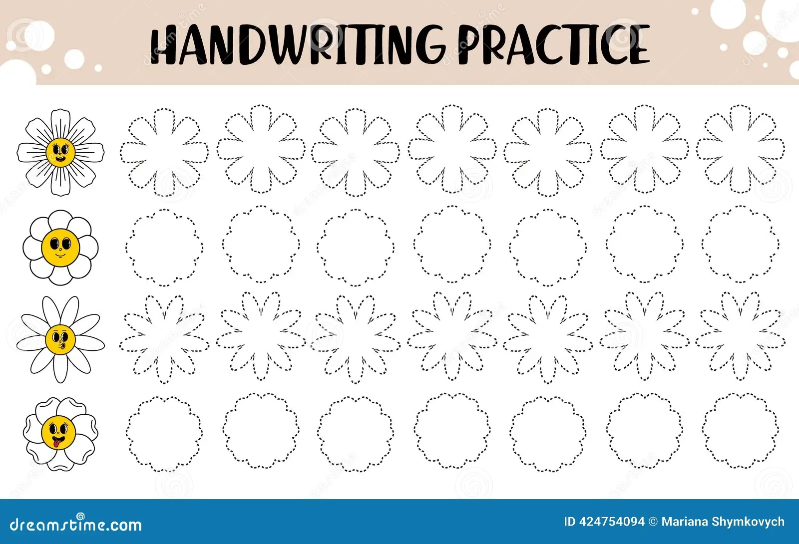 Flower Tracing Worksheet For Preschool Handwriting Practice Stock 