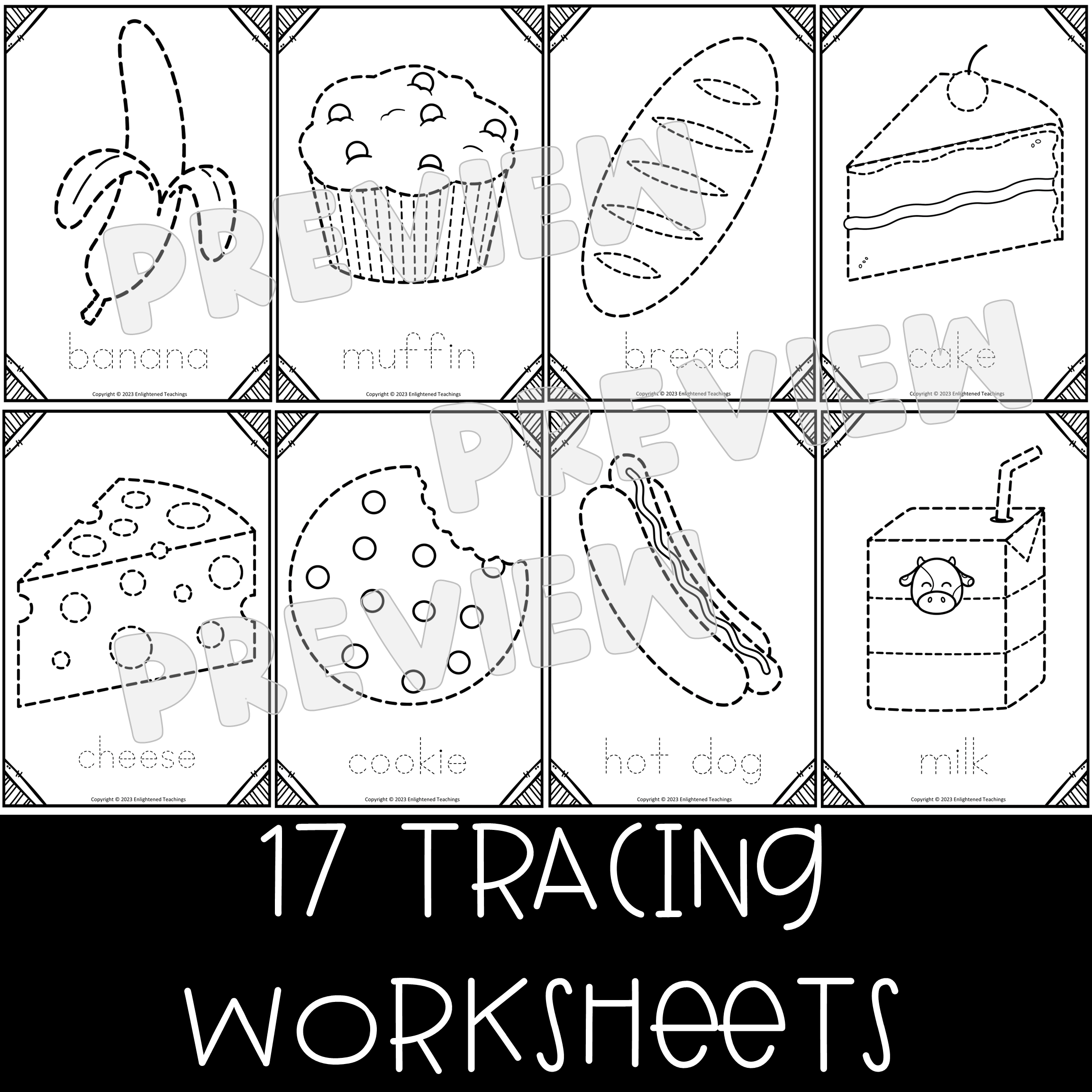 Food Tracing Worksheets Fine Motor Activity Food Prewriting 