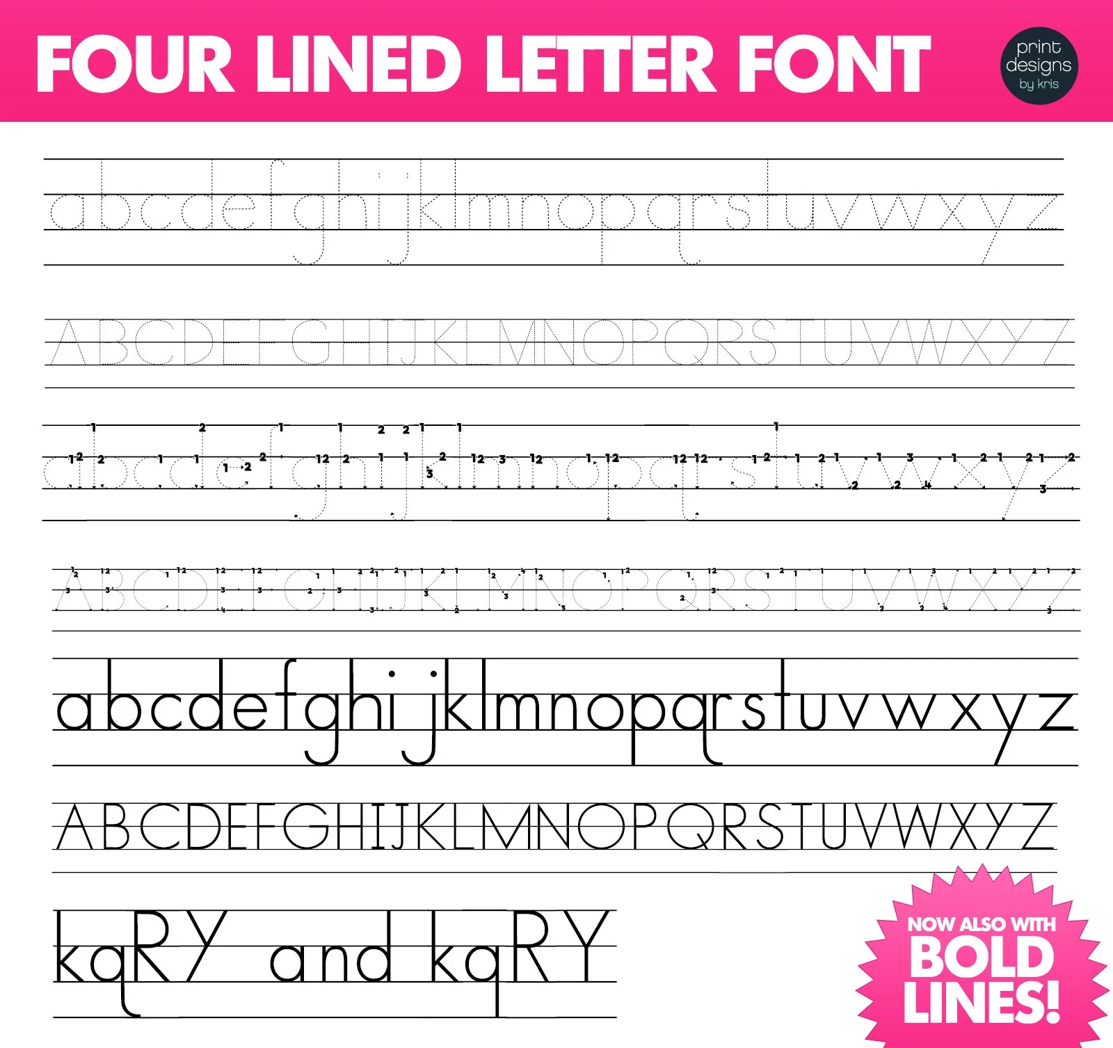 Four Lined Alphabet Letter Tracing Font Teaching English In 