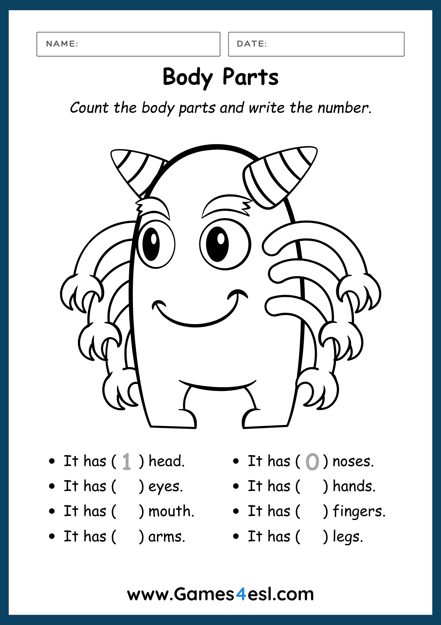 Free Body Parts Worksheets For Kids And Beginner ESL Students Free Body Parts Worksheets For Kids And Beginner ESL Students