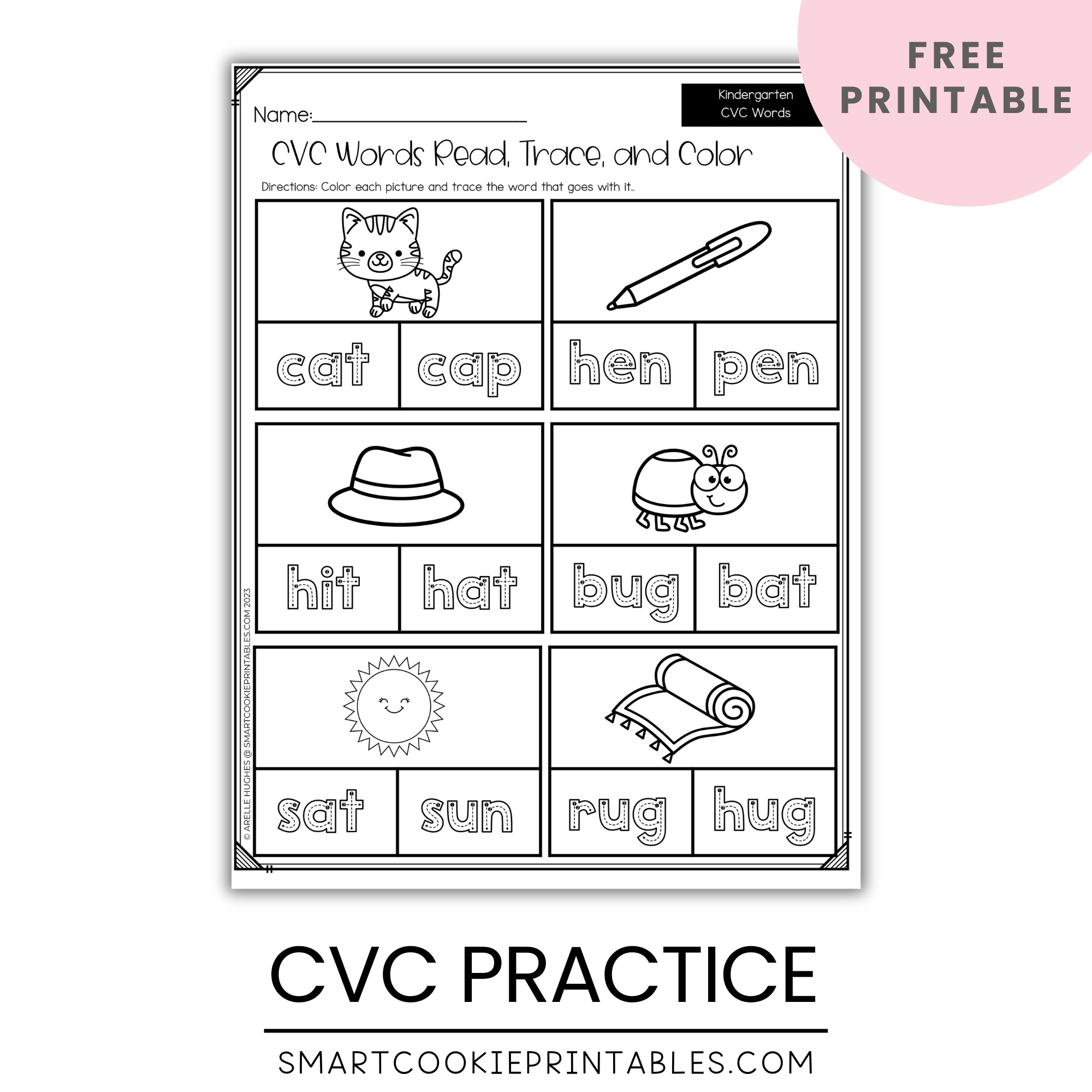 Free CVC Words Worksheets For Kindergarten Smart Cookie Printables