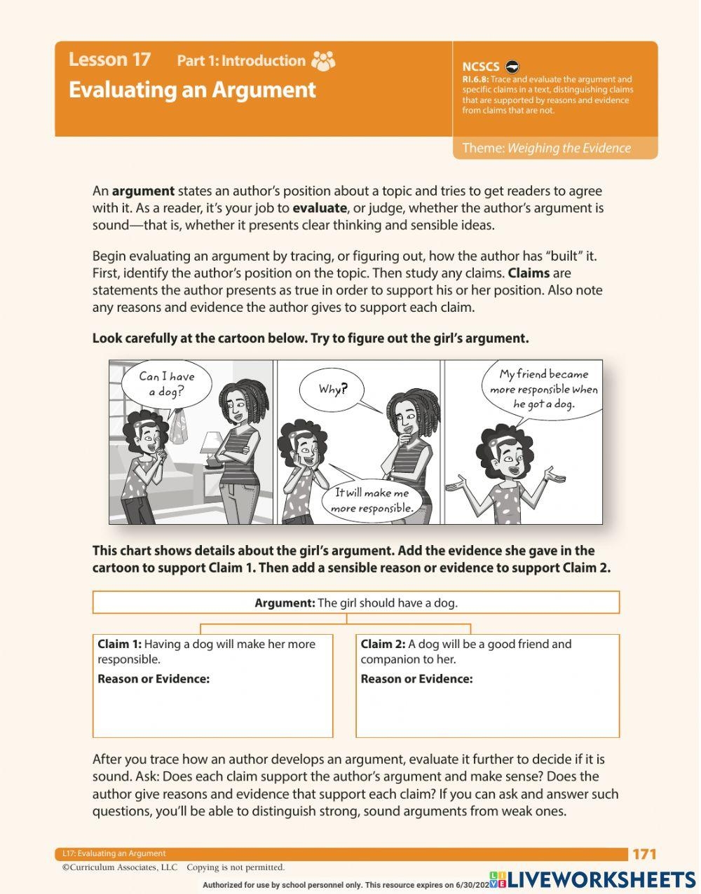 Tracing An Argument Worksheet