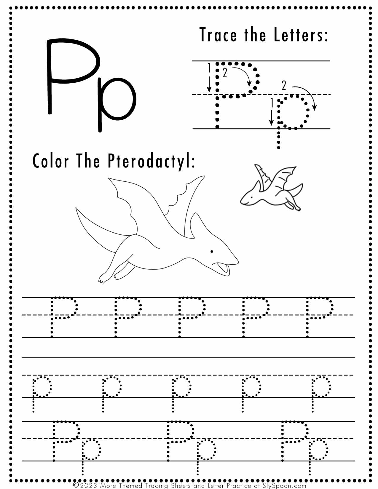 Free Letter P Tracing Worksheet Printable Dinosaur Themed Sly Free Letter P Tracing Worksheet Printable Dinosaur Themed Sly