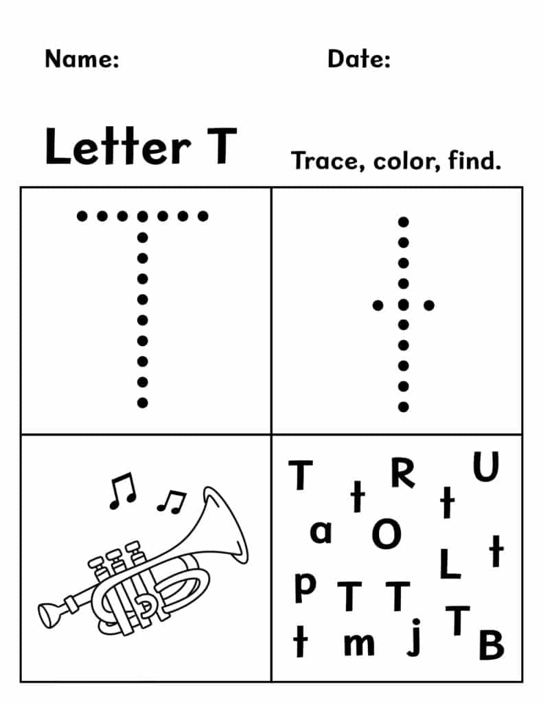Letter T Tracing Worksheets For Kindergarten