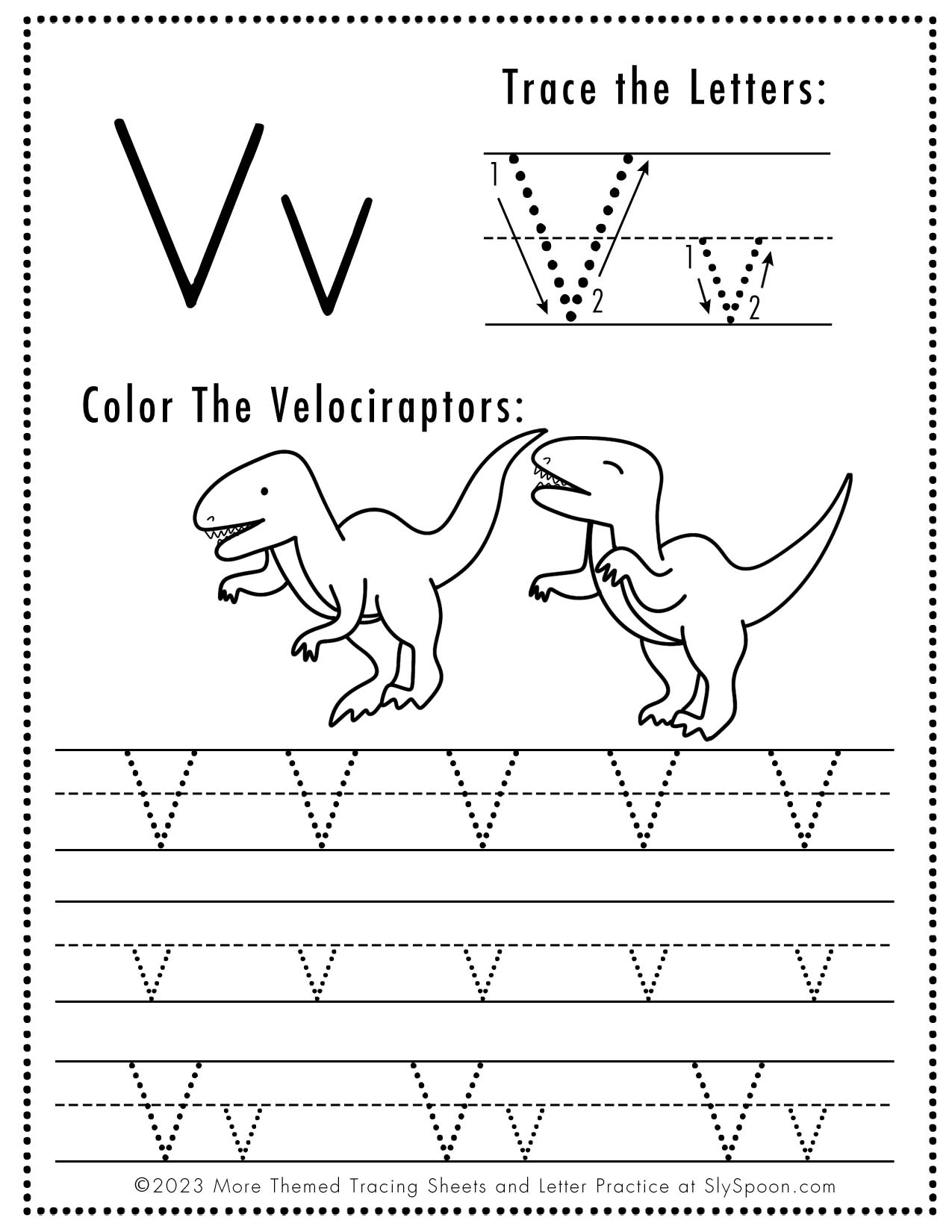 Free Letter V Tracing Worksheet Printable Dinosaur Themed Sly Free Letter V Tracing Worksheet Printable Dinosaur Themed Sly