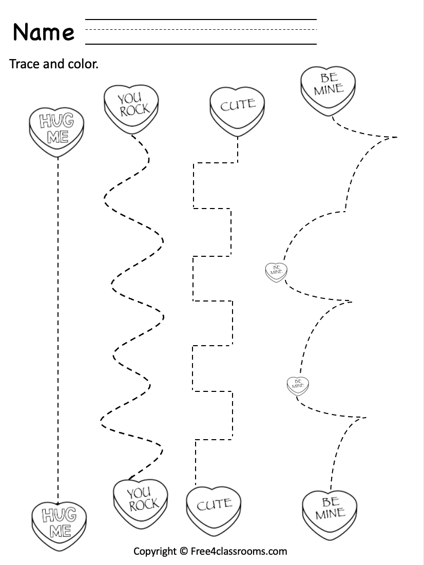 Free Line Tracing Worksheet Valentine s Day