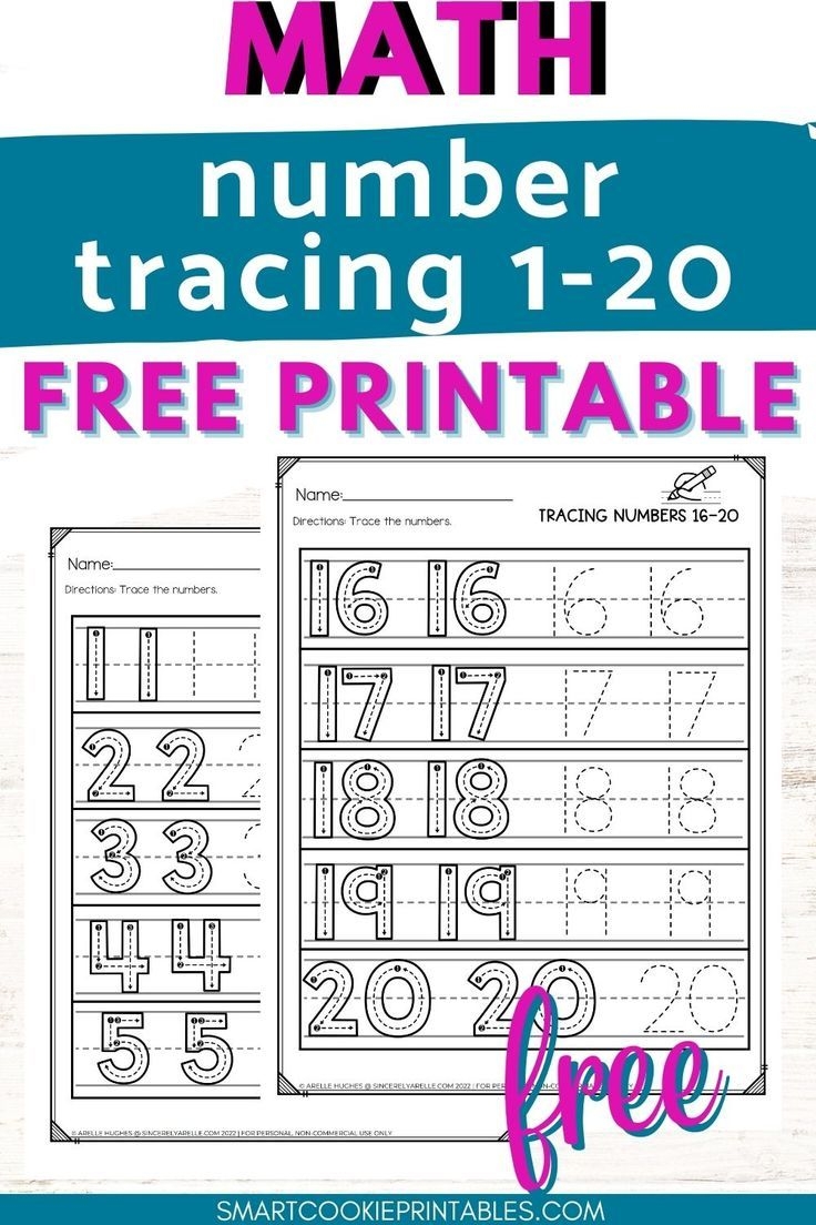 Free Number Tracing Printable Worksheets Numbers 1 20 For Preschool