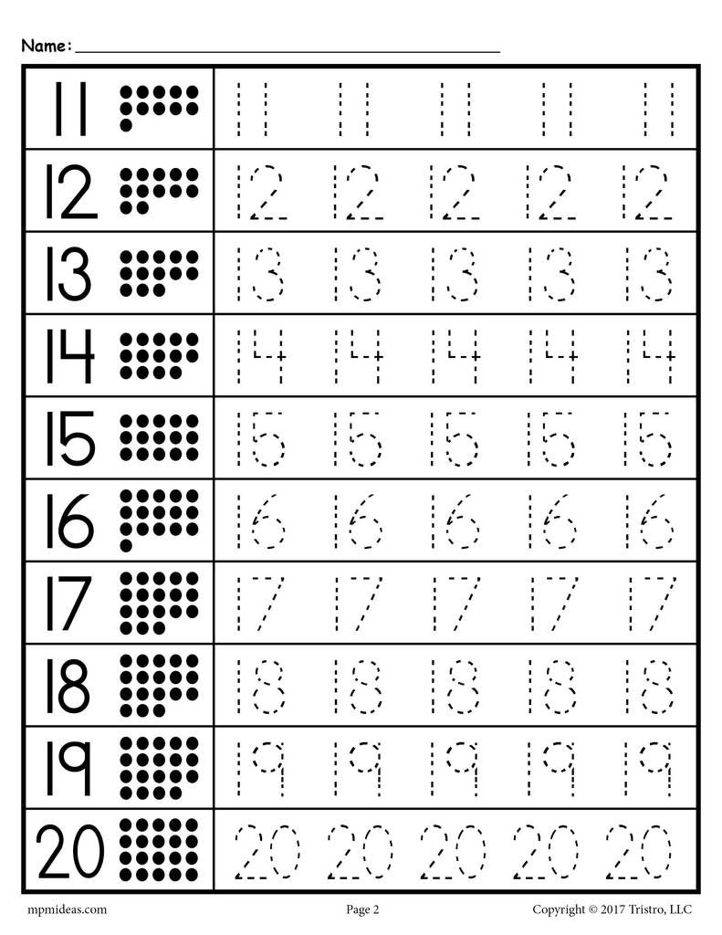 FREE Number Tracing Worksheets Numbers 1 20 Preschool Math 