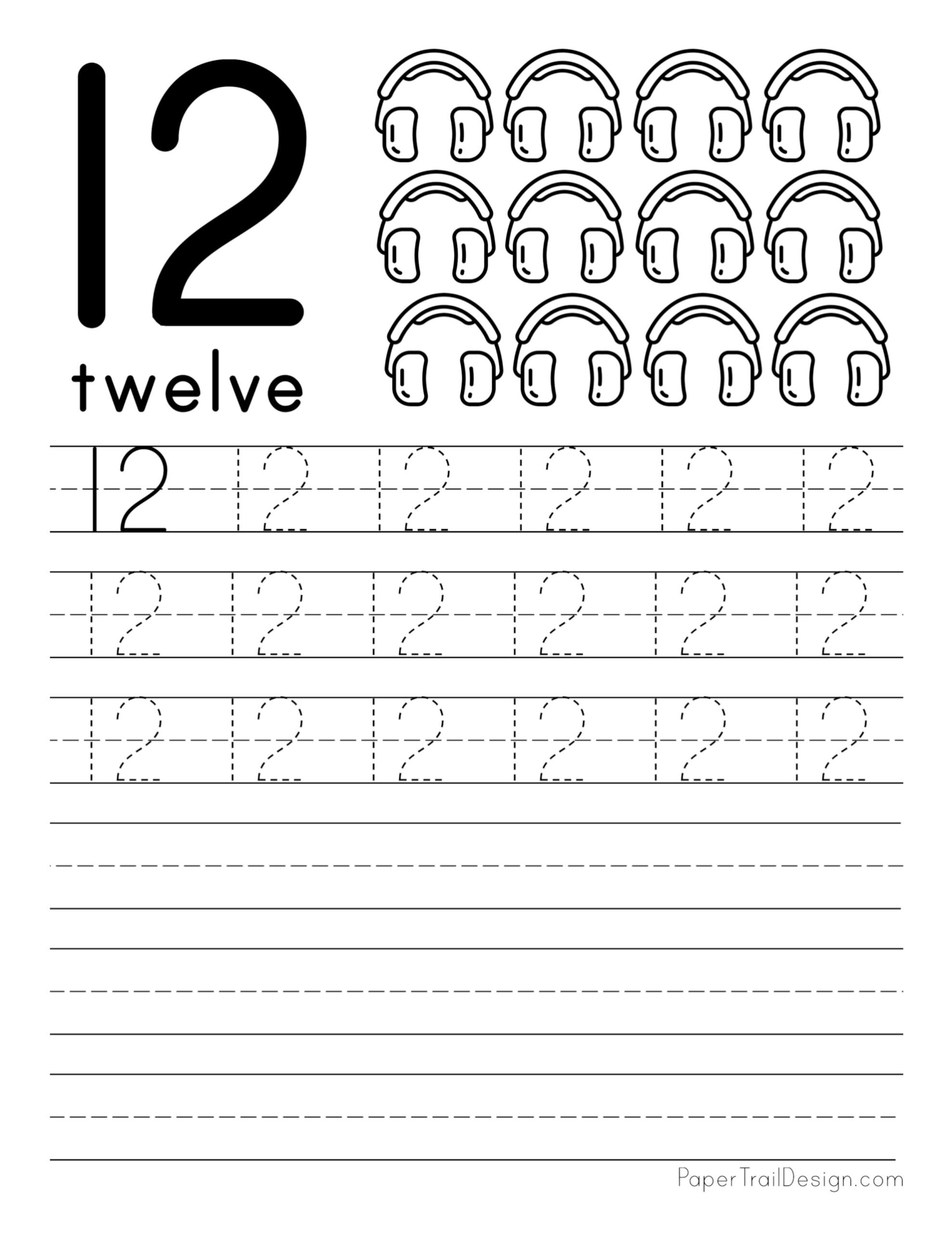 Number 12 Tracing Worksheet