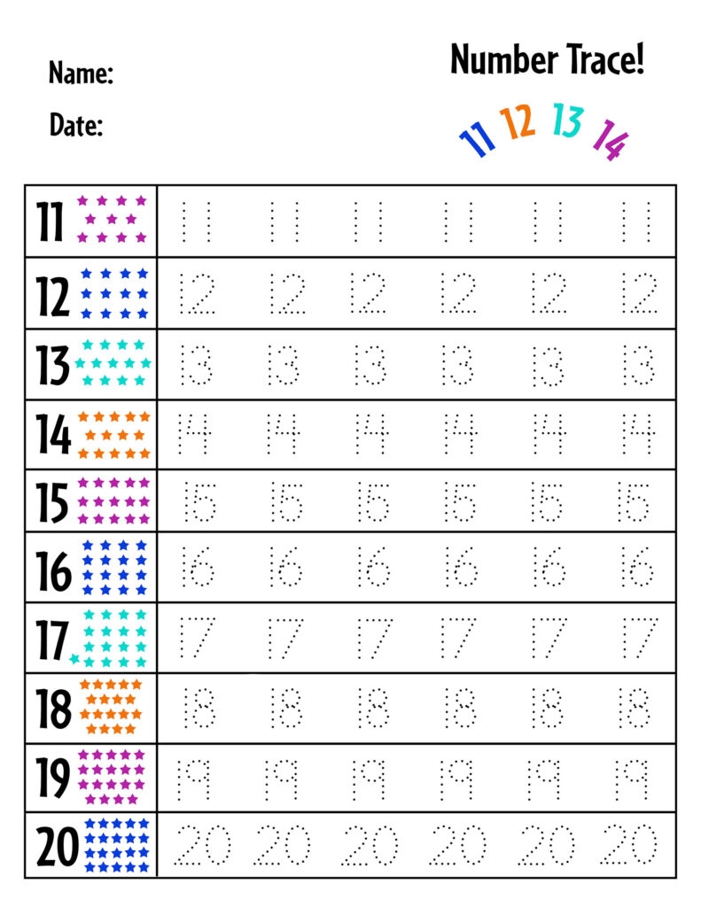 Free Numbers 1 20 Tracing Worksheets The Hollydog Blog