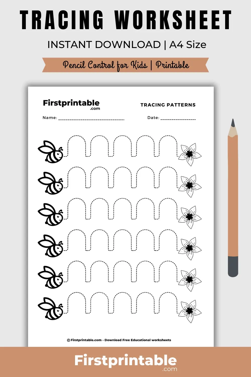 Free Pencil Control Worksheet Tracing Pattern Pre KG